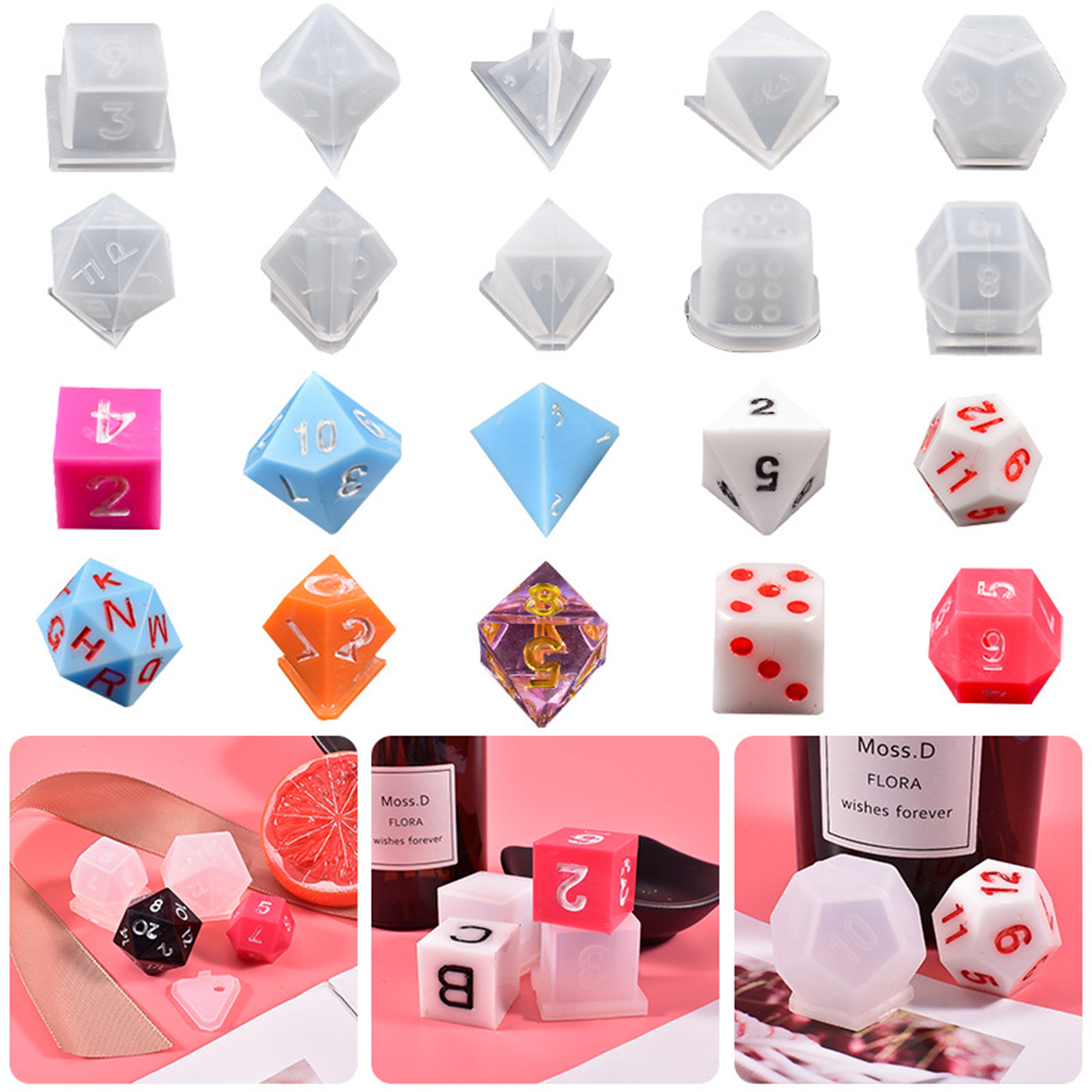 ZUARFY 15 Shapes Irregular Dice Epoxy Resin Mold DIY Crafts Casting Tools  Multi-spec Digital Game Silicone Mould 